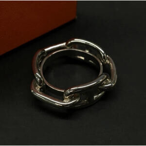 Near Mint With Box! HERMES Regate Chaine D'ancre Scarf Ring Silver Tone